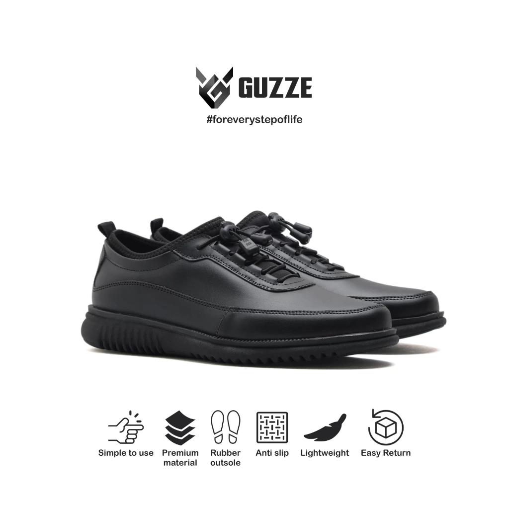 Sepatu Pria Pantofel Formal Guzze Petra Casual Hitam